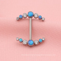 Fashion ASTM F136 Titanium Internal Clear and Blue Cubic Zirconia Bezel Setting Nipple Piercing Ring for Girl